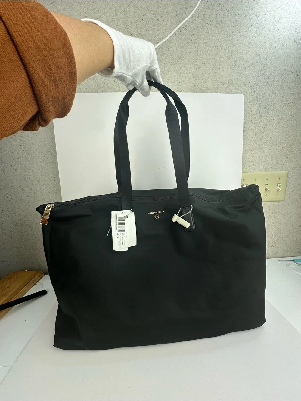 Michael Kors Black Nylon Large Tote with Gold-Tone Hardware